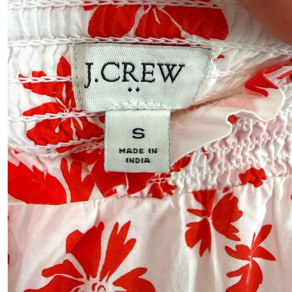 J.Crew Re-Imagined Red Blue Floral Smocked Waist Ruffle Cotton Mini Skirt Sz S